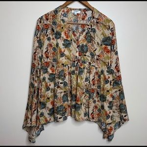 Umgee Boho Floral Baby Doll Bell Sleeve Crop Top